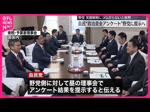 【自民党】派閥の政治資金をめぐるアンケート結果 野党側に提示