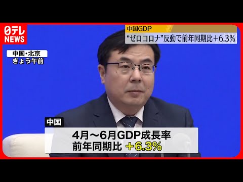 【中国】4～6月期GDP　前年同期比＋6.3％　“ゼロコロナ政策”反動か