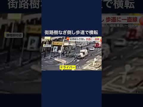 街路樹をなぎ倒し車が横転…早朝の事故一部始終　現場は見通しの良い直線道路　静岡市 #shorts