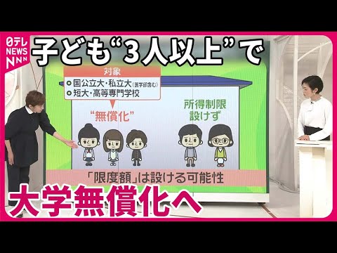 【所得制限ナシ】子ども“3人以上”で大学無償化へ…政府「第3子悩んでいる人に」 効果は？