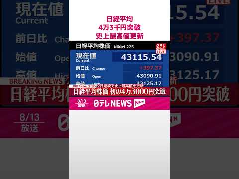 【速報】日経平均 4万3000円突破 2日連続史上最高値更新 #shorts