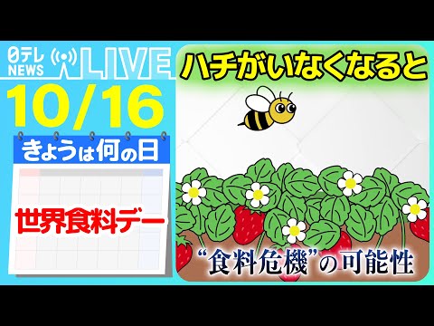 【きょうは何の日】『世界食料デー』 猛暑影響「ハチ」減少で農産物ピンチ　食料危機つながる恐れも / ふるさと納税「訳あり」人気　など――ニュースまとめライブ【10月16日】（日テレNEWS LIVE）