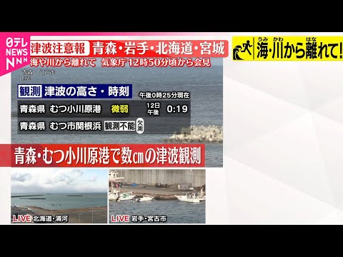 【速報】【津波観測】青森・むつ小川原港で微弱の津波　高さ数センチ程度を観測　気象庁