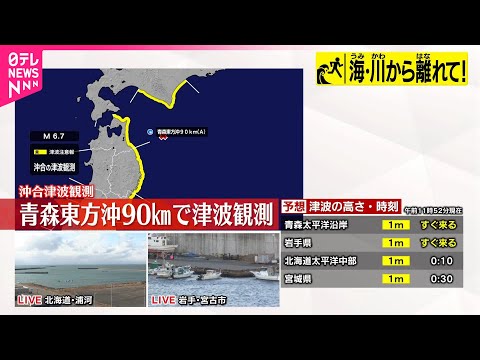 【速報】【津波観測】午前11時51分に津波観測 青森東方沖90キロで