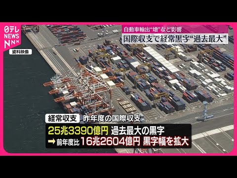 【過去最大の黒字　】日本の昨年度経常収支 自動車輸出“増”など影響