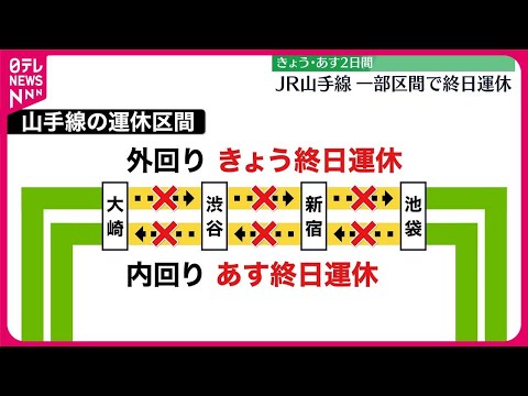 【JR山手線】きょうから2日間、一部区間で終日運休