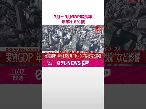 【速報】7月～9月GDP成長率 年率1.8％減で6期ぶりマイナス成長 トランプ関税など影響 #shorts