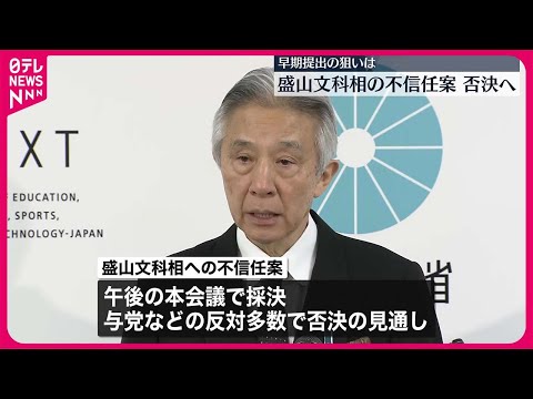 【衆院本会議】盛山文科相への不信任案、否決の見通し