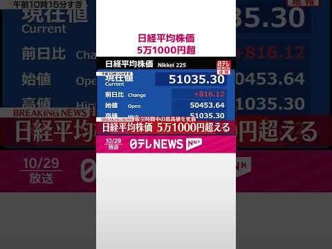 【速報】日経平均株価 一時5万1000円超に 取引時間中の最高値を更新 #shorts