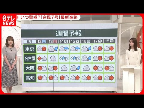 【解説】台風7号“最新の進路”…早ければ14日に四国から東海に接近　“台風6号クラス”…最大瞬間風速45メートルの暴風雨か