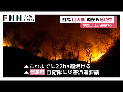 群馬・妙義山の山林火災　9日朝から自衛隊などの消火活動再開も延焼中